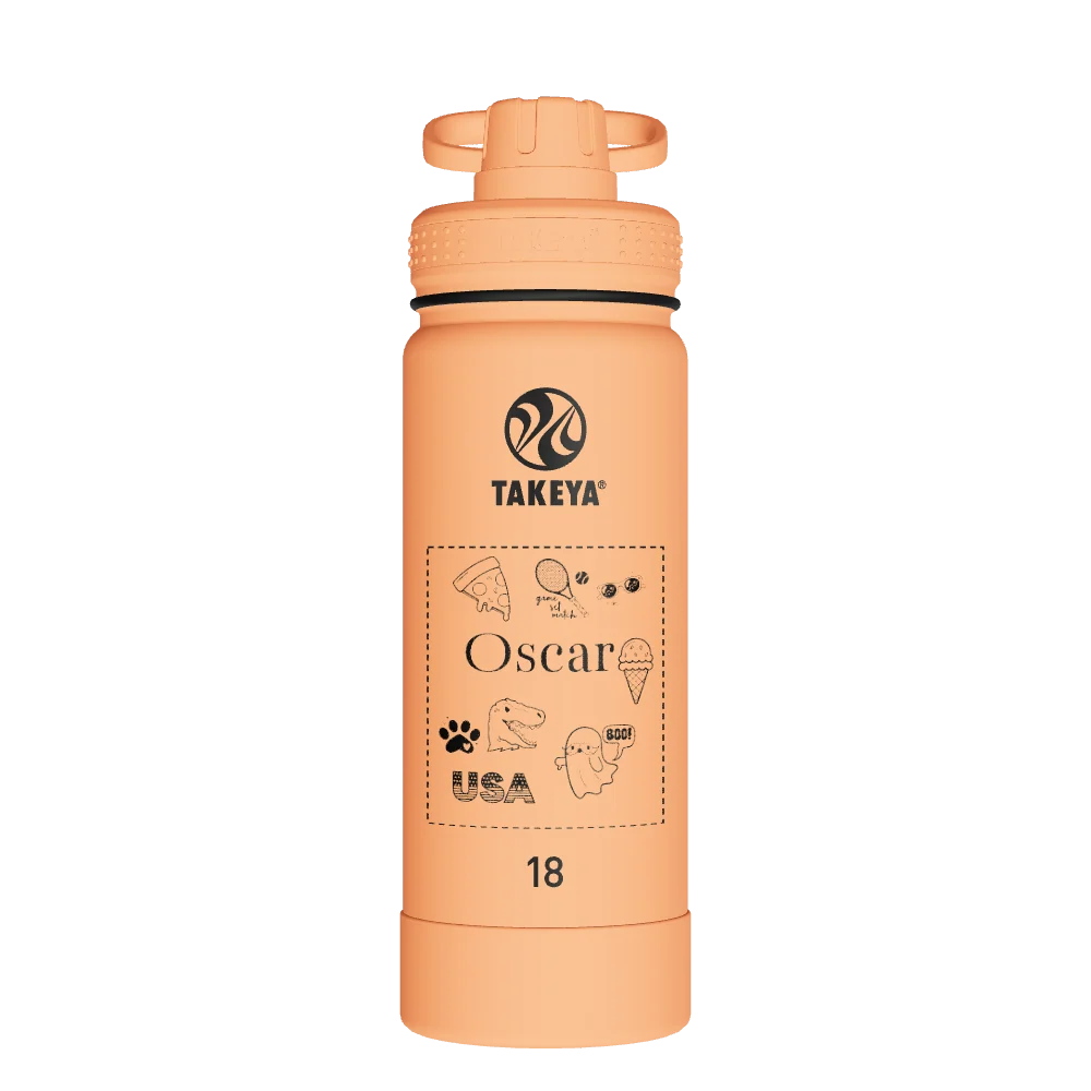 Takeya Actives Water Bottle With Spout Lid - 18oz Tart Orange - Model 51074-TAKEYA-ACTIVES-WATER-BOTTLE-WITH-SPOUT-LID-CUSTOMIZED-222-18OZ-TART-ORANGE