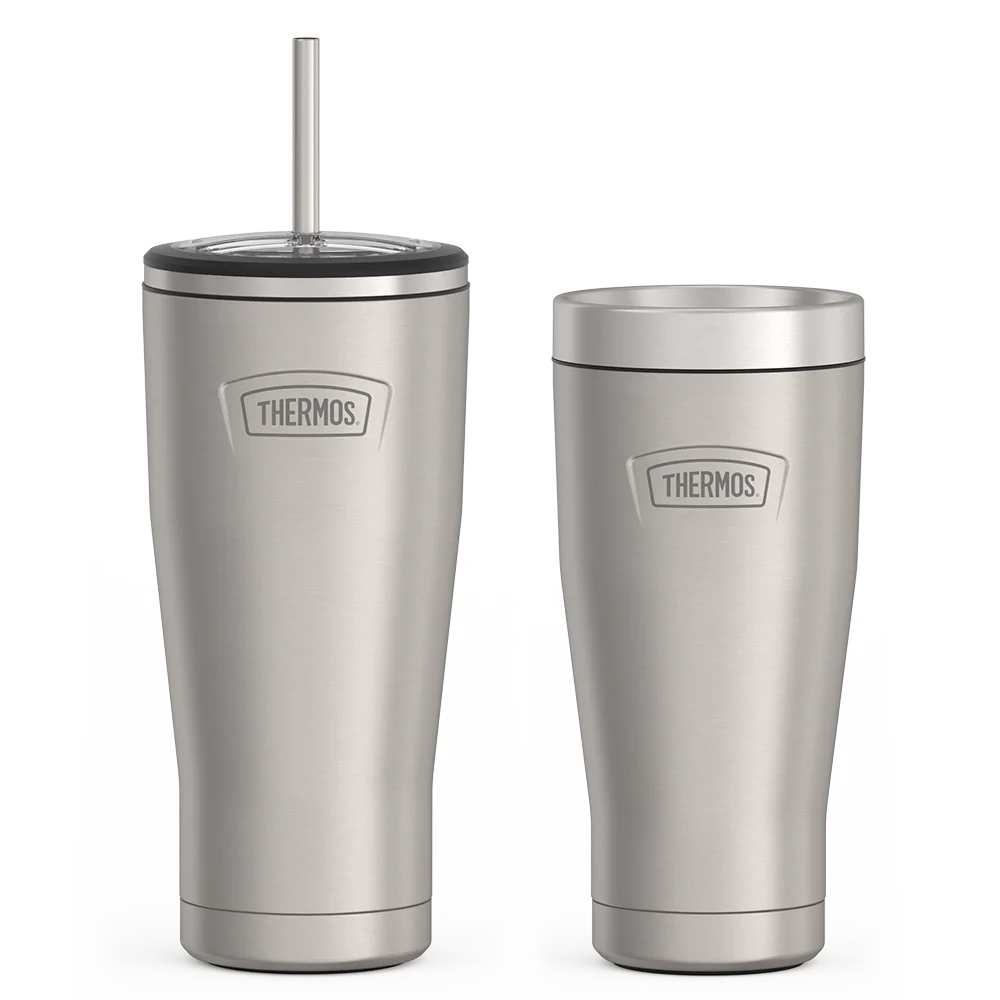 THERMOS 24oz Cold Tumbler with Straw & 16oz Travel Tumbler Bundle - Matte Stainless Steel