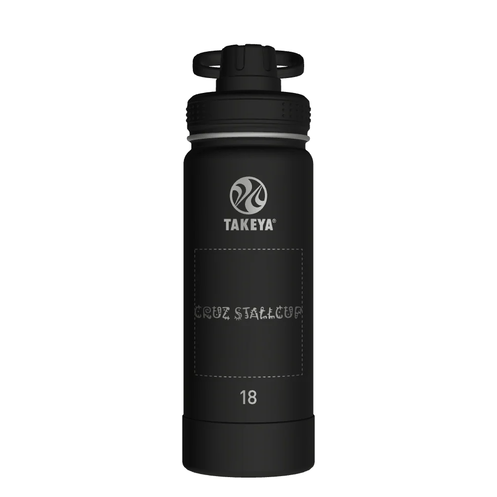 Takeya Actives Water Bottle With Spout Lid - 18oz Onyx - Model 51060-TAKEYA-ACTIVES-WATER-BOTTLE-WITH-SPOUT-LID-CUSTOMIZED-313-18OZ-ONYX