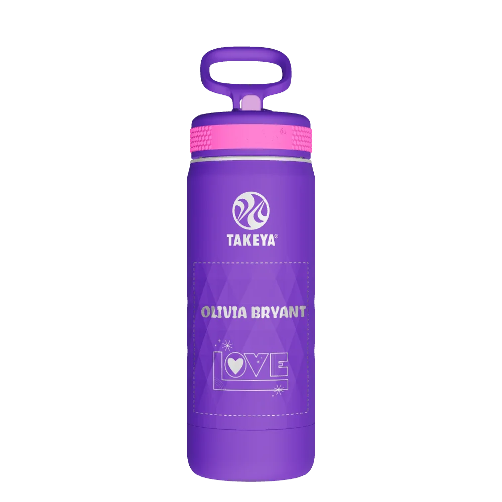 Takeya Kids Sport Water Bottle With Straw Lid - 18oz Grape Blaze - Model 51895-TAKEYA-KIDS-SPORT-WATER-BOTTLE-WITH-STRAW-LID-CUSTOMIZED-42-18OZ-GRAPE-BLAZE