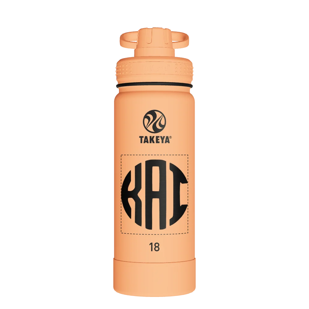 Takeya Actives Water Bottle With Spout Lid - 18oz Tart Orange - Model 51074-TAKEYA-ACTIVES-WATER-BOTTLE-WITH-SPOUT-LID-CUSTOMIZED-346-18OZ-TART-ORANGE