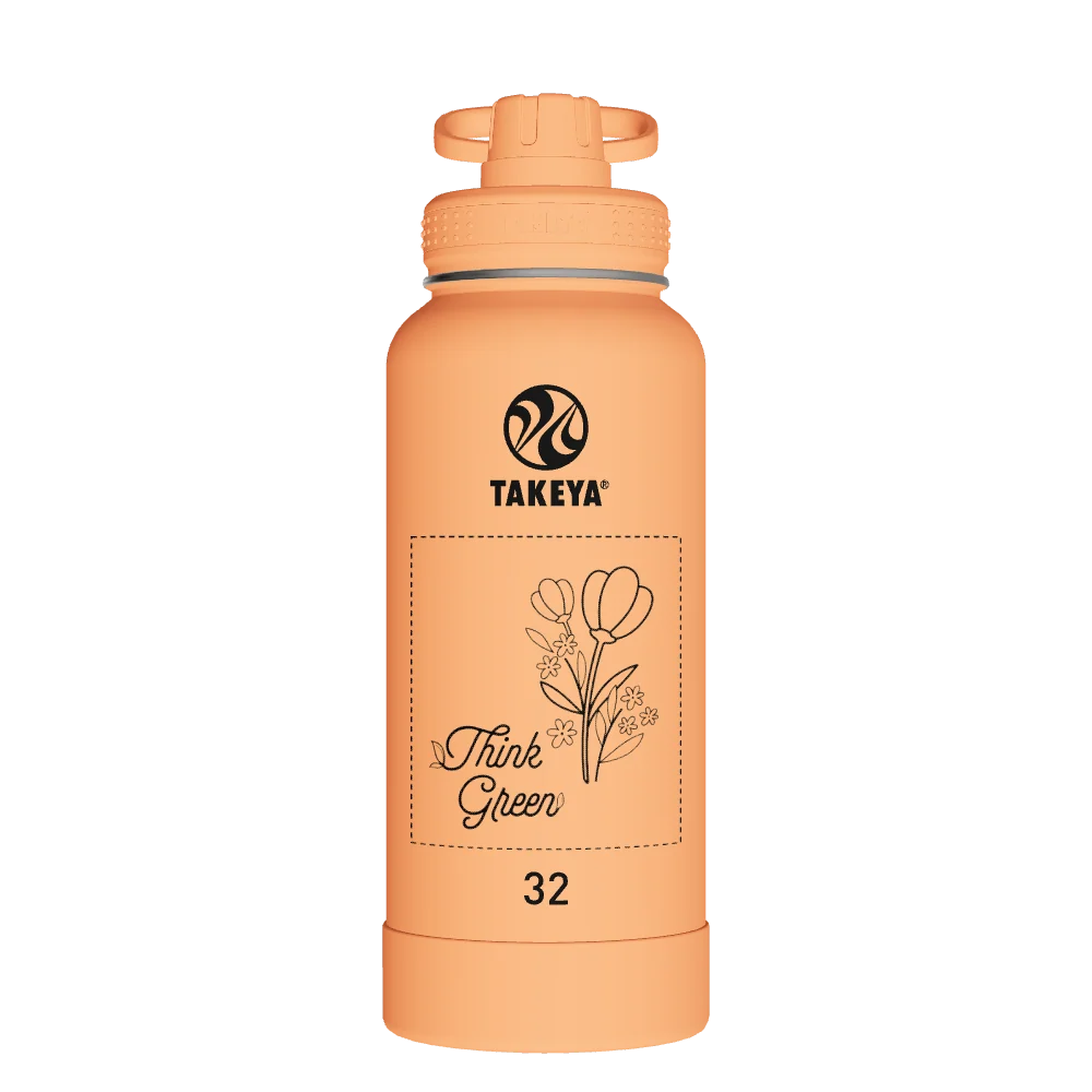 Takeya Actives Water Bottle With Spout Lid - 32oz Tart Orange - Model 51036-TAKEYA-ACTIVES-WATER-BOTTLE-WITH-SPOUT-LID-CUSTOMIZED-67-32OZ-TART-ORANGE